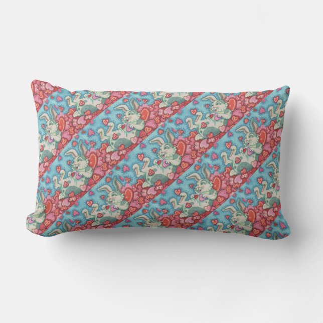 BUNNY RABBIT & COLORFUL HERZEN REGENWERTE LENDENKISSEN (Vorderseite)