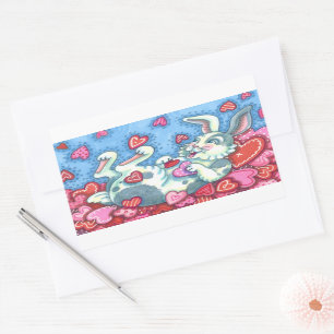 BUNNY RABBIT & COLORFUL HERZEN REGENWERTE RECHTECKIGER AUFKLEBER