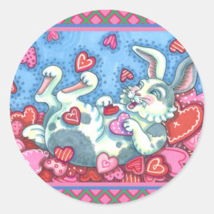 BUNNY RABBIT & COLORFUL HERZEN REGENWERTE RUNDER AUFKLEBER