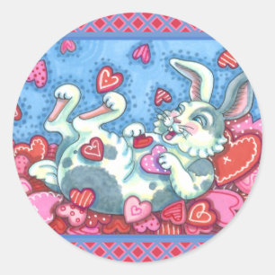 BUNNY RABBIT & COLORFUL HERZEN REGENWERTE RUNDER AUFKLEBER
