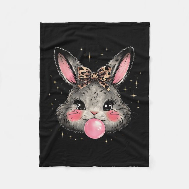 Bunny Rabbit Face Leopard Coquette Bow Ostertag Fleecedecke (Vorderseite)