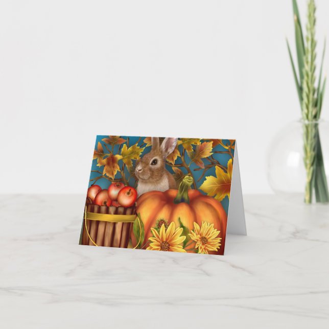 Bunny Rabbit Fall Notecard Feiertagskarte (Vorderseite)