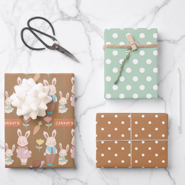 Bunny Rabbit Family Carrots und Spottern Muster Geschenkpapier Set (Vorderseite)