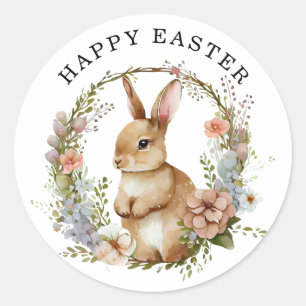 Bunny Rabbit Floral Wreath Oster Runder Aufkleber