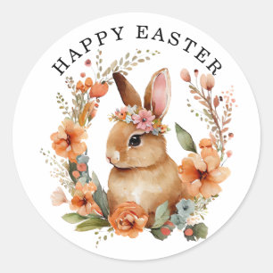 Bunny Rabbit Floral Wreath Oster Runder Aufkleber