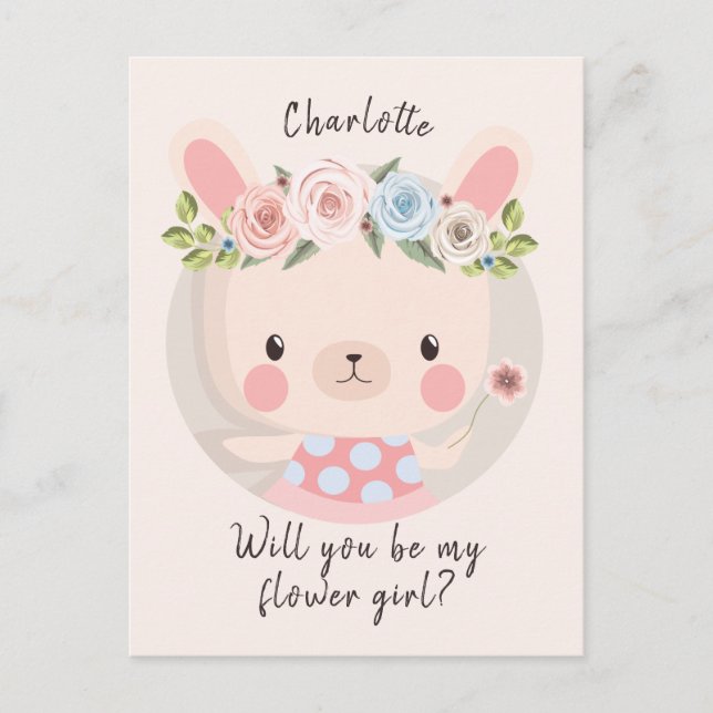 Bunny Rabbit Flower Girl Vorschlag Card Postkarte (Vorderseite)