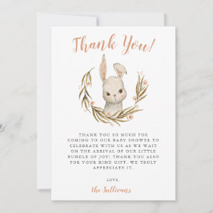 Bunny Rabbit Girl Baby Dusche Dankeskarte