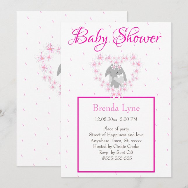 Bunny Rabbit Girl Pink Baby Dusche Einladung Post (Vorne/Hinten)