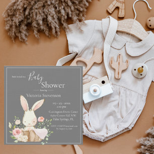 Bunny Rabbit Gray Baby Shower Einladung