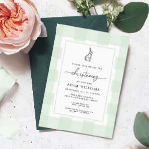 Bunny Rabbit Green Gingham Einladung zur Weihnacht