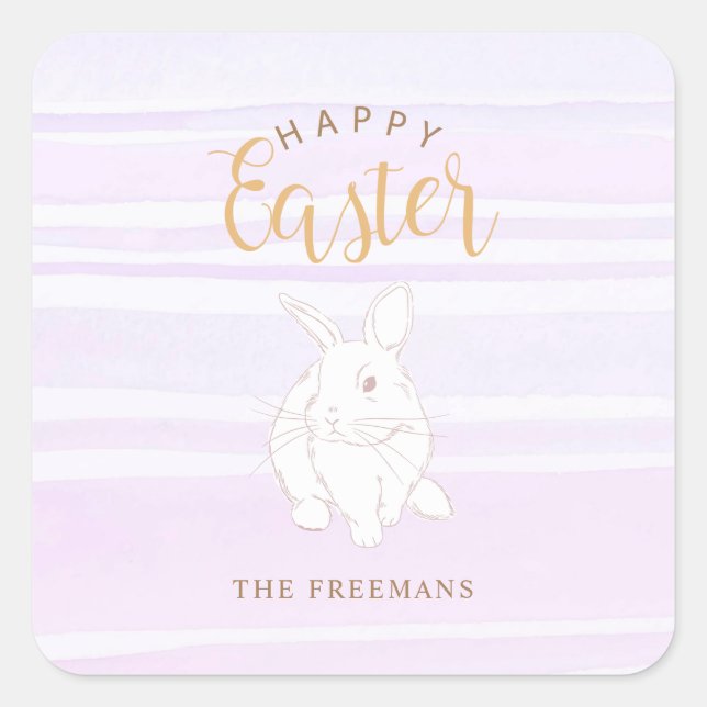 Bunny Rabbit Happy Oaster Pastel Quadratischer Aufkleber (Vorderseite)