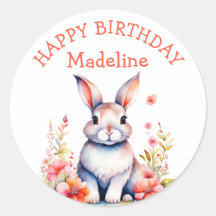 Bunny Rabbit in Blume Happy Birthday Personalize