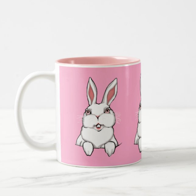 Bunny Rabbit Mug Coffee Cup Pink Bunny Cup Zweifarbige Tasse (Links)