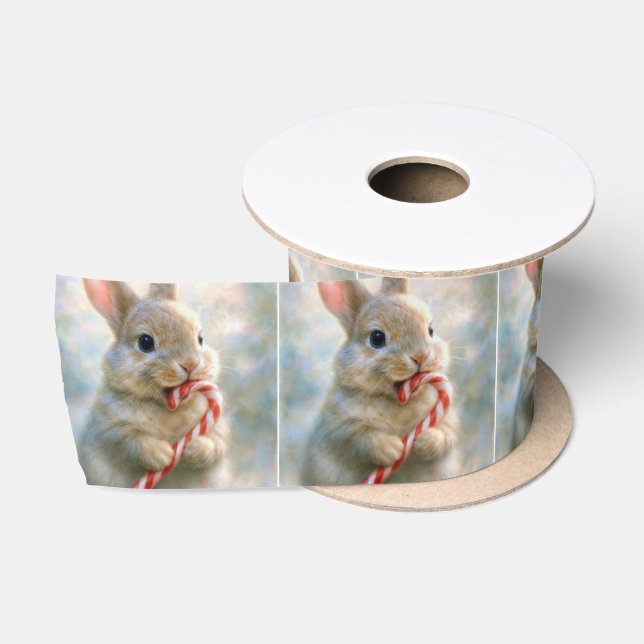 Bunny Rabbit Nibbling On a Candy Cane Satinband (Spule)