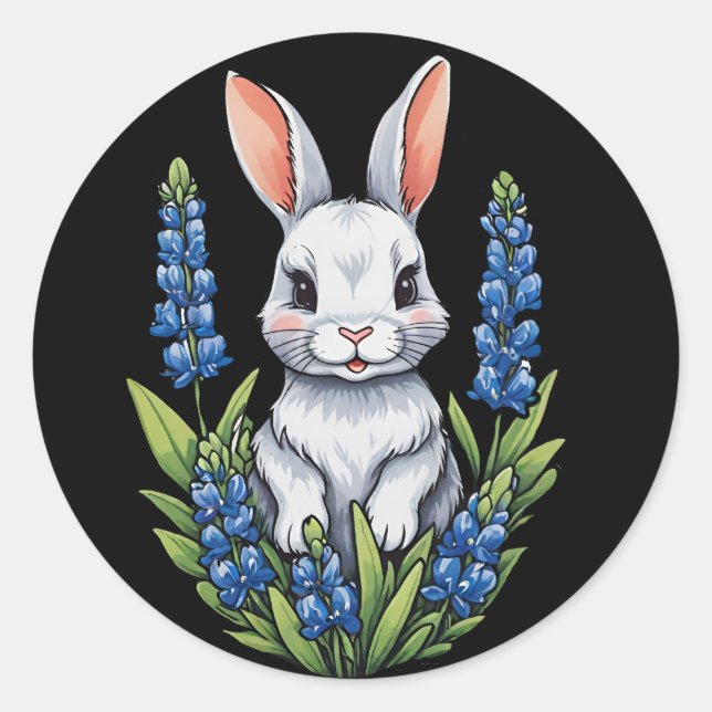 Bunny Rabbit Oaster Texas Bluebonnet Runder Aufkleber (Vorderseite)