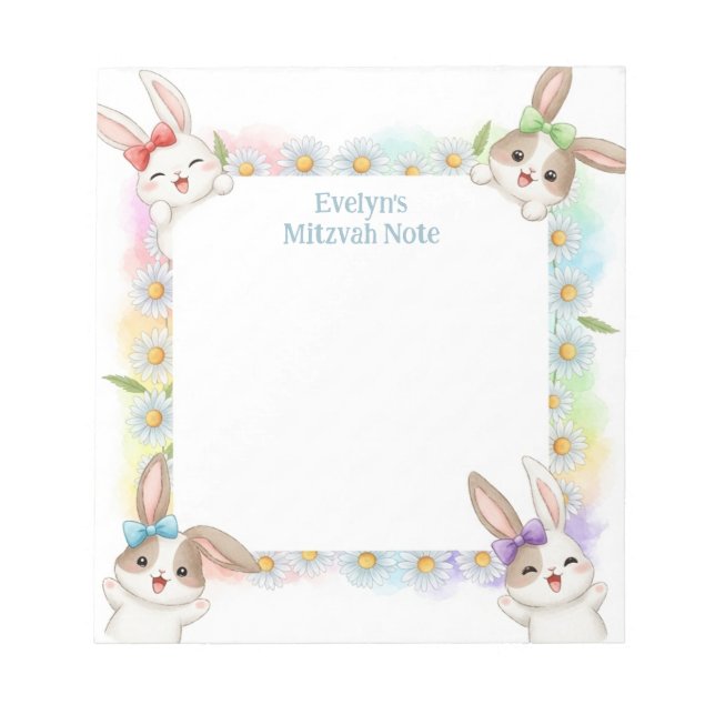 Bunny Rabbit Personalisiert Mitzvah Notes Notepad Notizblock (Vorderseite)