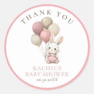Bunny Rabbit Pink Balloons   Mädchen Babyparty Runder Aufkleber
