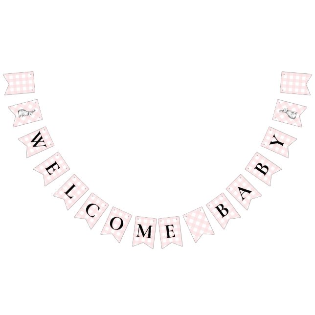 Bunny Rabbit Pink Gingham Baby Dusche Jagd Wimpelkette (Alle)