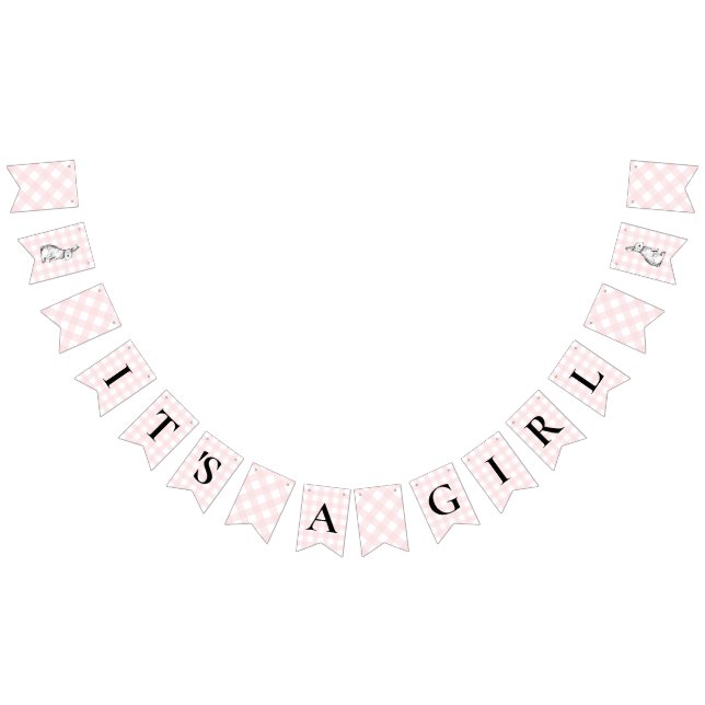 Bunny Rabbit Pink Gingham Baby Dusche Jagdflagge Wimpelkette (Alle)