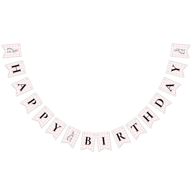 Bunny Rabbit Pink Gingham Birthday Bunt Banner (Alle)