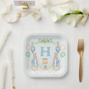 Bunny Rabbit Spring Monogram Pappteller