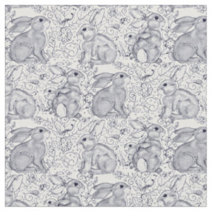 Bunny Rabbit Toile Muster Blau & Weiß Niedliche D Stoff