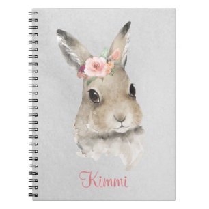 Bunny Rabbit Wasserfarbe Blumenname Niedlich Grau Notizblock