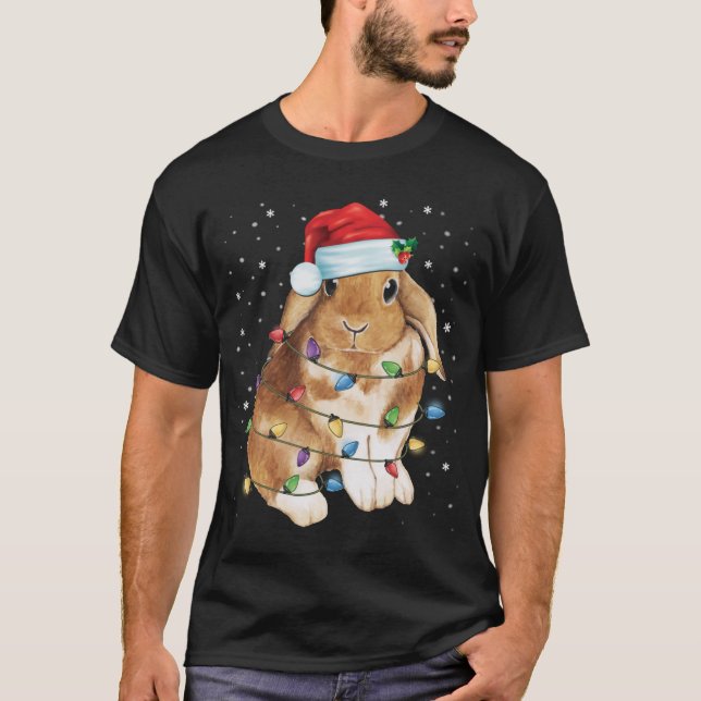 Bunny Rabbit Weihnachtslicht Weihnachtsmannmütze W T-Shirt (Vorderseite)