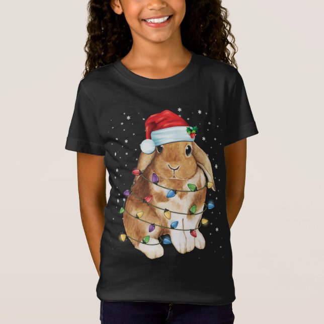Bunny Rabbit Weihnachtslicht Weihnachtsmannmütze W T-Shirt (Vorderseite)