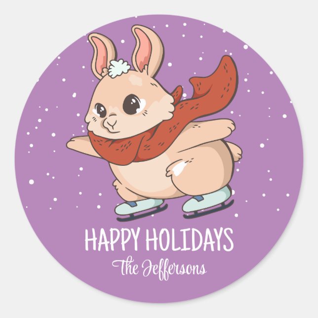 Bunny Rabbit Weihnachtstierschnee Winterurlaub Runder Aufkleber (Vorderseite)