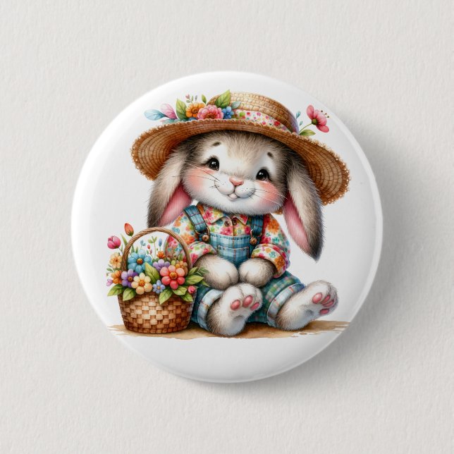 Bunny Rabbit With Florals  Button (Vorderseite)