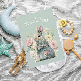 Bunny RabbitWatercolor Green Baby Dusche Vielen Da Dankeskarte