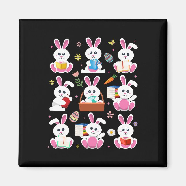 Bunny Reading Book Oaster Rabbit Bookworader B Magnet (Vorne)