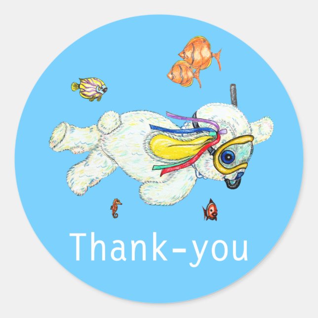 Bunny Reef Schwimmen Baby Danke Sticker (Vorderseite)