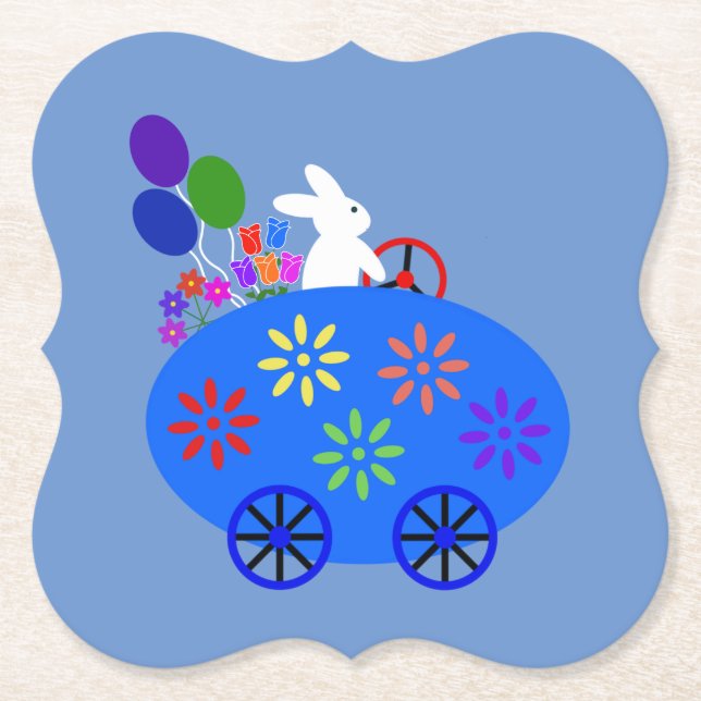 Bunny Riding Egg Car #2 Paper Untersetzer (Vorderseite)