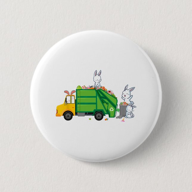 Bunny Riding Garbage LKW Funny Oster Kids Boys Button (Vorderseite)