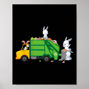 Bunny Riding Garbage LKW Funny Oster Kids Boys Poster