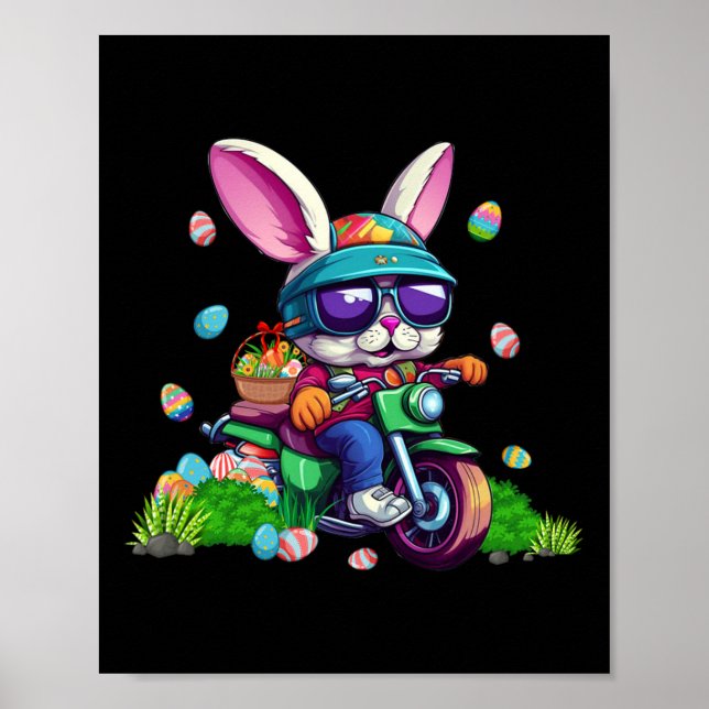 Bunny Riding Motorrad Ostereier Korb Männer Wom Poster (Vorne)