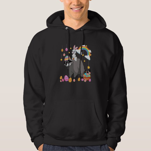 Bunny Riding Raccoon Easter Day Costume Hunting Eg Hoodie (Vorderseite)