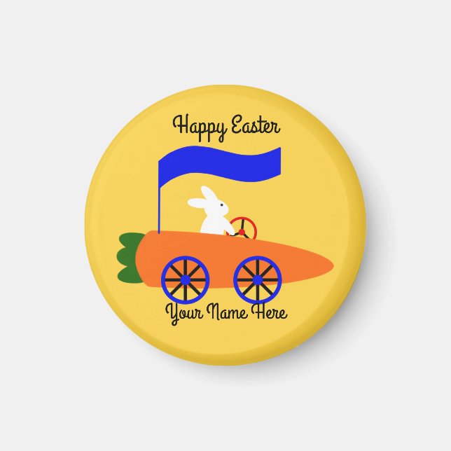 Bunny Riding voiture carotte #1 Magnet rond (Devant)