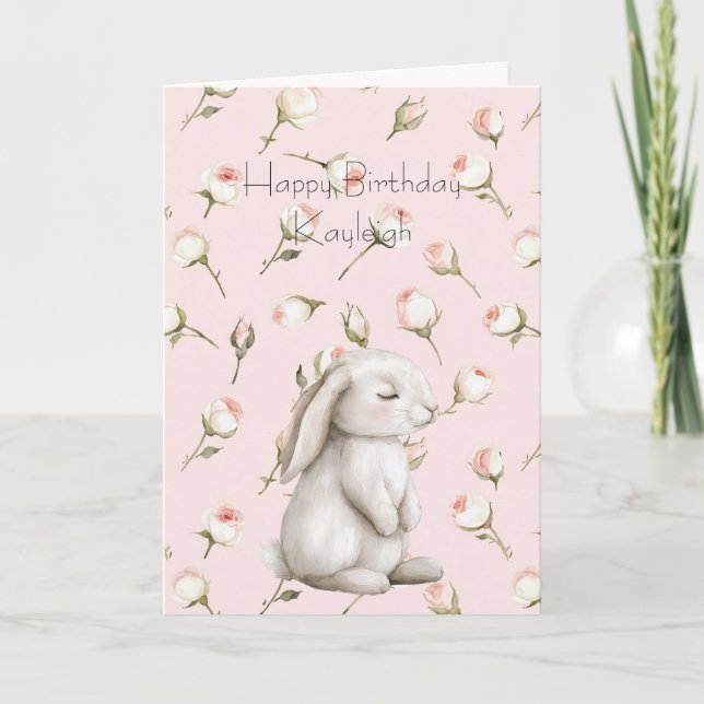 Bunny Rose Floral Geburtstag Karte (Vorderseite)
