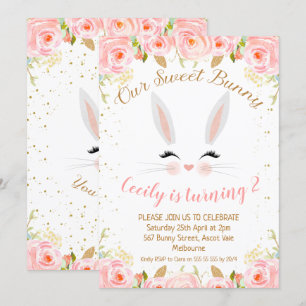 Bunny rose Floral Visage Anniversaire Invitation