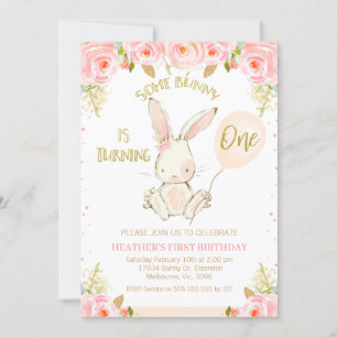 Bunny rose or floral 1er Invitation anniversaire