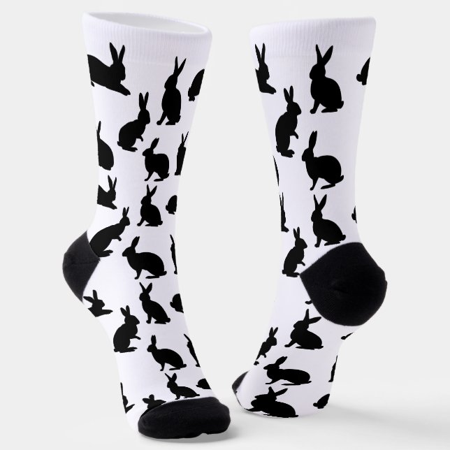Bunny Silhouettes Pattern In Black Cute Easter Socken (Gewinkelt)