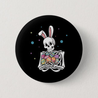 Bunny Skeleton Holding Easter Eggs Funny Easter Da Button