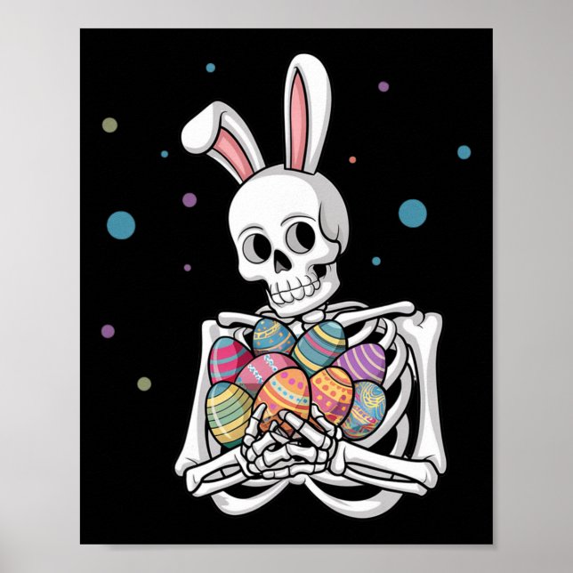 Bunny Skeleton Holding Easter Eggs Funny Easter Da Poster (Vorne)
