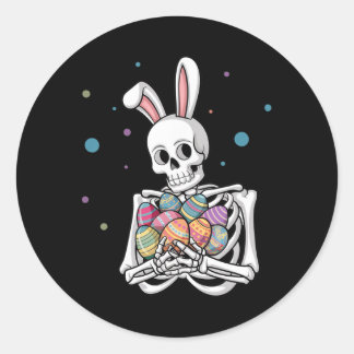 Bunny Skeleton Holding Easter Eggs Funny Easter Da Runder Aufkleber