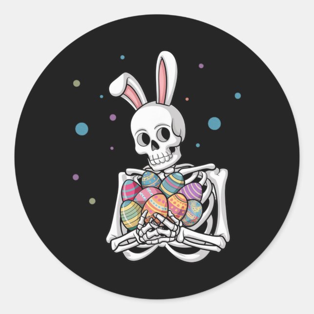 Bunny Skeleton Holding Easter Eggs Funny Easter Da Runder Aufkleber (Vorderseite)