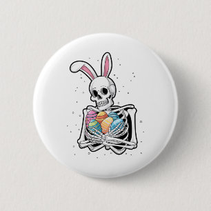 Bunny Skeleton Holding Ostereier Ostern Ostern Ost Button