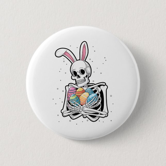 Bunny Skeleton Holding Ostereier Ostern Ostern Ost Button (Vorderseite)